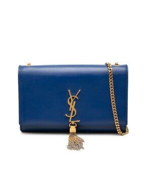 Saint Laurent YSL Monogram Classic Kate Tassel Chain Shoulder Bag Blue Gold